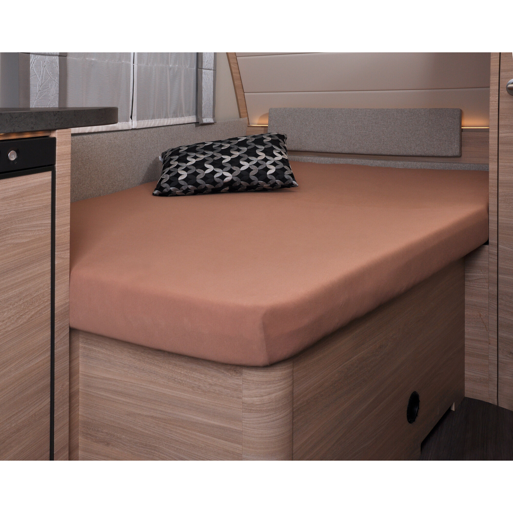 Spannbettlaken, 137 x 195 (110 / 90) cm für französisches Bett im Wohnwagen, hellbraun